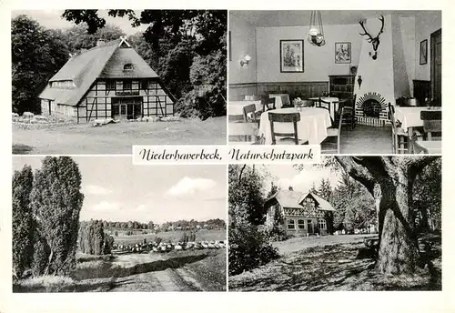 AK / Ansichtskarte 73872350 Niederhaverbeck_Bispingen Gasthof Heidekrug mit Gaestehaus Eikhof Gastraum Panorama 