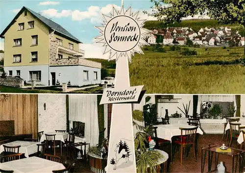 AK / Ansichtskarte  Dorndorf_Westerwald Pension Sonneck Gastraum Panorama Dorndorf_Westerwald