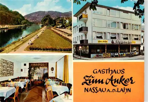 AK / Ansichtskarte  Nassau_Lahn Gasthaus zum Anker Restaurant Uferpartie an der Lahn Nassau_Lahn