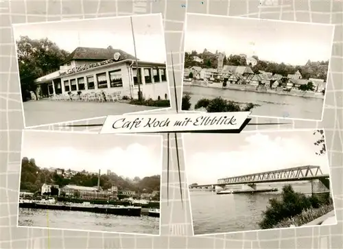 AK / Ansichtskarte  Hohnstorf_Elbe Café Koch mit Elbblick Bruecke Binnenschiffahrt Hohnstorf_Elbe