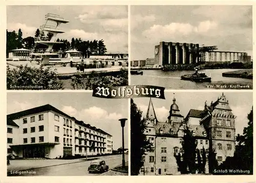 AK / Ansichtskarte  Wolfsburg Schwimmstadion VW-Werk Kraftwerk Ledigenheim Schloss Wolfsburg Wolfsburg