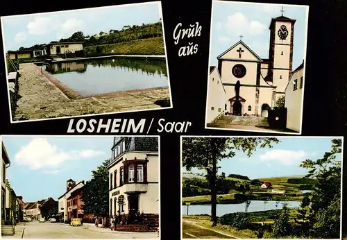 AK / Ansichtskarte  Losheim_Saar_See Teilansichten Freibad Kirche Panorama 