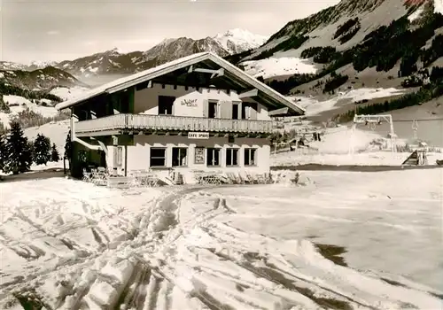 AK / Ansichtskarte  Hirschegg_Kleinwalsertal_Vorarlberg_AT Imbisstube und Gaestehaus Walserblick mit Schnippenkogel Entschenkopf Rubihorn und Nebelhorngruppe 