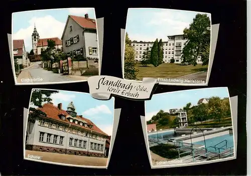 AK / Ansichtskarte 73872680 Sandbach__Odenwald Ortsmotiv mit Kirche Ernst-Ludwig-Heilstaette Schule Schwimmbad 