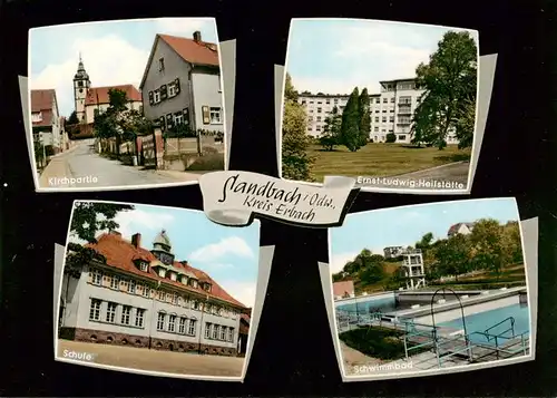 AK / Ansichtskarte  Sandbach__Odenwald Motiv mit Kirche Ernst-Ludwig-Heilstaette Schule Schwimmbad 