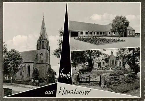 AK / Ansichtskarte 73872741 Neuscharrel_Friesoythe Kirche Schule Gedenkstaette 