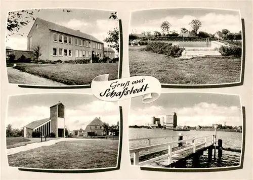 AK / Ansichtskarte 73872753 Schafstedt_Dithmarschen Schule Schwimmbad Kirche Bootssteg Schafstedt_Dithmarschen