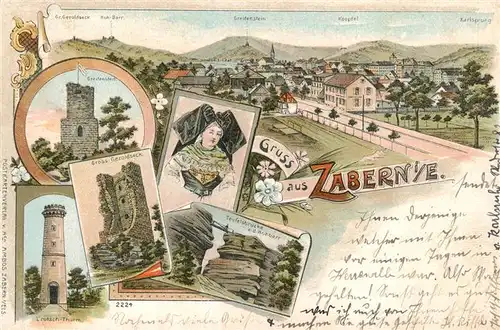 AK / Ansichtskarte  Zabern_Saverne_67_Alsace Panorama Burgruinen Felsformationen Litho 