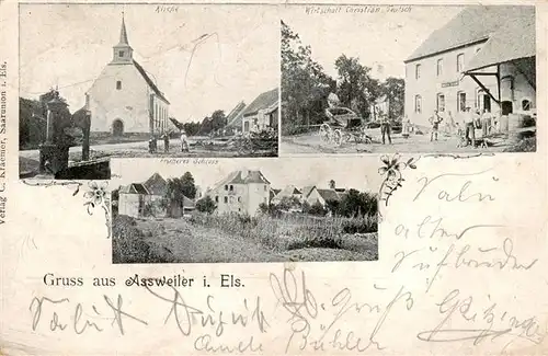 AK / Ansichtskarte  Assweiler_Asswiller_67_Bas-Rhin Kirche Wirtschaft Frueheres Schloss 