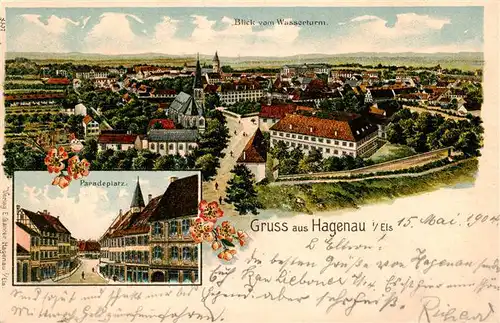 AK / Ansichtskarte  Hagenau_67_Bas-Rhin_Alsace Panorama Blick vom Wasserturm Paradeplatz Litho 