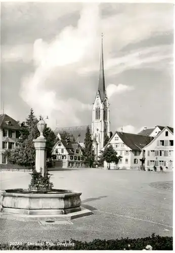 AK / Ansichtskarte  Amriswil_Amrisweil_TG Dorfplatz Brunnen Kirche 