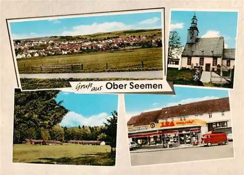 AK / Ansichtskarte 73873395 Ober-Seemen_Gedern Panorama Kirche IRA Markt 