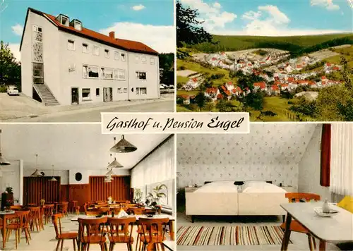 AK / Ansichtskarte 73873400 Rechtenbach_Spessart Gasthaus Pension Engel Panorama Gastraum Zimmer Rechtenbach Spessart