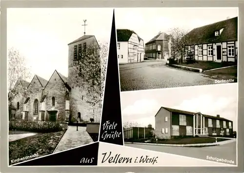 AK / Ansichtskarte 73873496 Vellern Kirche Dorfmotiv Schulgebaeude Vellern