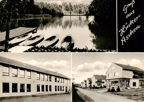 AK / Ansichtskarte  Huecker-Aschen_Spenge_NRW Bootsliegeplatz Weiher Schule Siedlung 