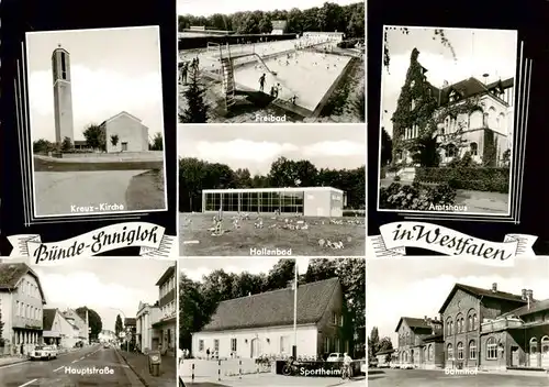 AK / Ansichtskarte  Ennigloh_Buende Kreuz Kirche Freibad Hallenbad Amtshaus Haputstrasse Sportheim Bahnhof 