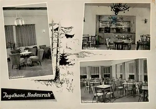 AK / Ansichtskarte  Hoenebach_Wildeck Jagdhaus Bodesruh Clubzimmer Jagdstube Speisesaal 