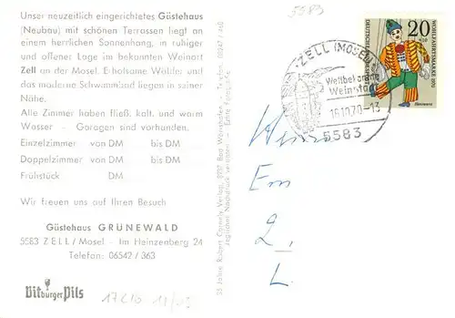 AK / Ansichtskarte 73873539 Zell_Mosel Haus Gruenewald Gastraeume Zell_Mosel