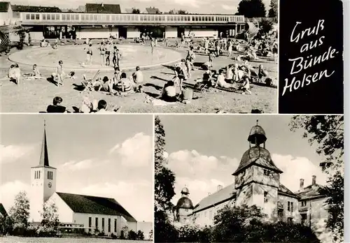 AK / Ansichtskarte  Holsen_Buende Schwimmbad Kirche Schloss Holsen Buende