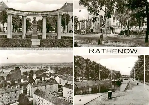 AK / Ansichtskarte  Rathenow Joh Heinrich August Duncker Denkmal Friedrich Ebert Ring Altstadtblick Hauptschleuse mit Bruecke des Friedens Rathenow