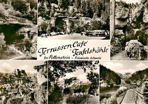 AK / Ansichtskarte 73873576 Pottenstein_Oberfranken Terrassen Cafe Teufelshoehle Teilansichten Pottenstein_Oberfranken