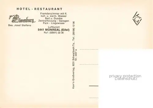 AK / Ansichtskarte  Monreal_Eifel Hotel Restaurant Loewenburg Rurpartie Monreal Eifel