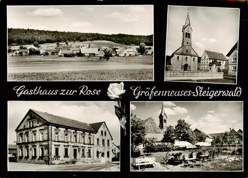 AK / Ansichtskarte 73873665 Graefenneuses_Geiselwind Panorama Teilansicht mit Kirche Gasthaus zur Rose 