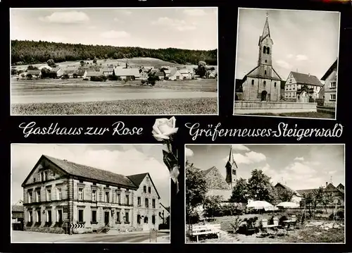 AK / Ansichtskarte  Graefenneuses_Geiselwind Panorama Teilansicht mit Kirche Gasthaus zur Rose 