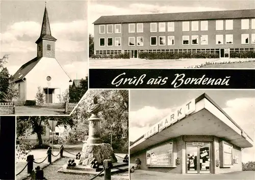 AK / Ansichtskarte 73873701 Bordenau Kirche Schule Kaufhaus Denkmal Verlagsstempel Bordenau