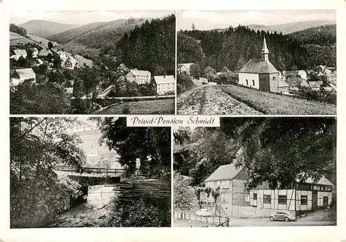 AK / Ansichtskarte  Latrop_Schmallenberg Ortsansichten Kirche Partie am Fluss Pension Schmidt 