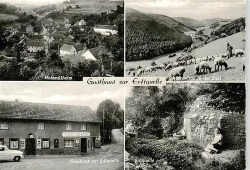 AK / Ansichtskarte 73873712 Tondorf_Eifel Gasthaus zur Erftquelle Landschaftspanorama Schafherde Holzmuelheim Tondorf Eifel