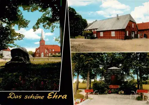 AK / Ansichtskarte 73873776 Ehra-Lessien Blick zur Kirche Bauernhof Gedenkstein Ehra-Lessien