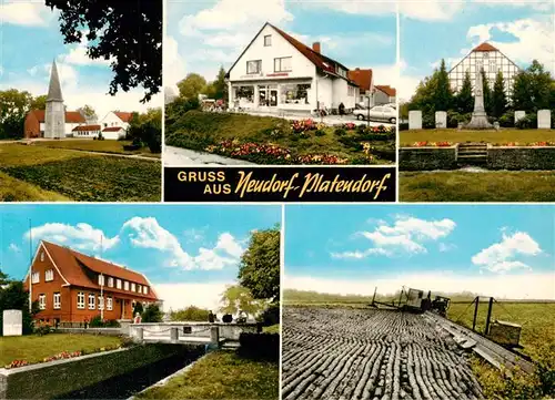 AK / Ansichtskarte  Neudorf-Platendorf_Sassenburg Teilansichten Gedenkstein Kirche Feldarbeit 