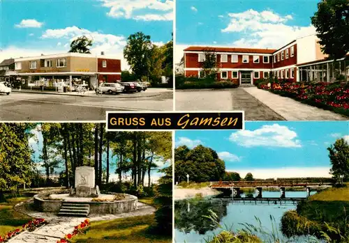 AK / Ansichtskarte 73873782 Gamsen_Gifhorn Teilansichten Gedenkstaette Partie am Wasser Gamsen Gifhorn