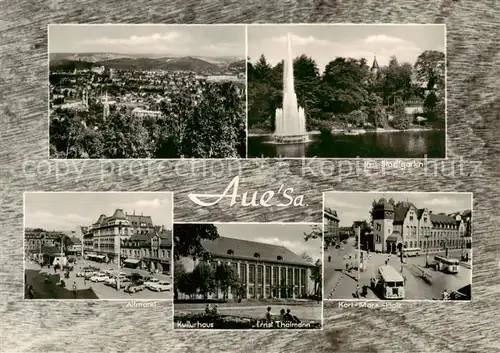 AK / Ansichtskarte 73873808 Aue__Sachsen Panorama Stadtgarten Fontaene Altmarkt Kulturhaus Karl Marx Platz 