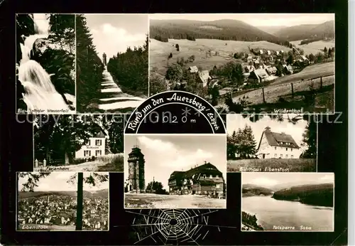 AK / Ansichtskarte  Auersberg_1020m_Wildenthal_Erzgebirge Blauenthaler Wasserfall Wildenthal Ferienheim Eibenstock Buehlhaus Talsperre Sosa 