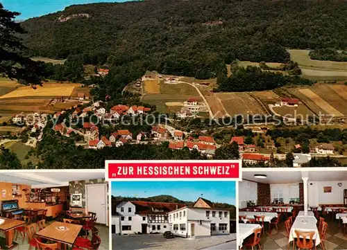 AK / Ansichtskarte  Hitzelrode_Meinhard Fliegeraufnahme Gasthaus Hessische Schweiz Gastraeume 