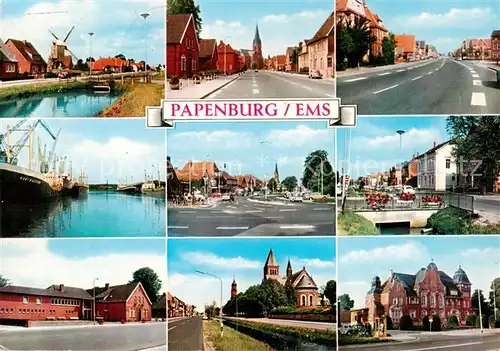 AK / Ansichtskarte 73873874 Papenburg_Ems Kanal Hafen Ortspartien Kirche Rathaus Papenburg Ems