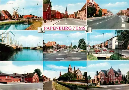 AK / Ansichtskarte  Papenburg_Ems Kanal Hafen Ortspartien Kirche Rathaus Papenburg Ems