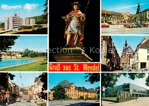 AK / Ansichtskarte 73873886 St_Wendel Hochhaus Schwimmbad Denkmal Marktplatz Kirche Teilansichten St_Wendel