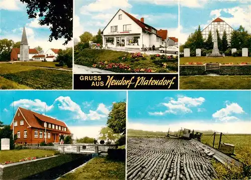 AK / Ansichtskarte 73873918 Neudorf-Platendorf_Sassenburg Teilansichten Kirche Gedenkstein Landwirtschaft 