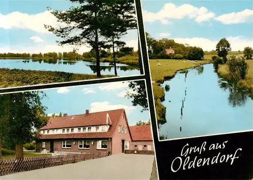 AK / Ansichtskarte  Oldendorf_Celle Gathaus Pension Zur alten Kastanie Partie am Wasser Oldendorf_Celle