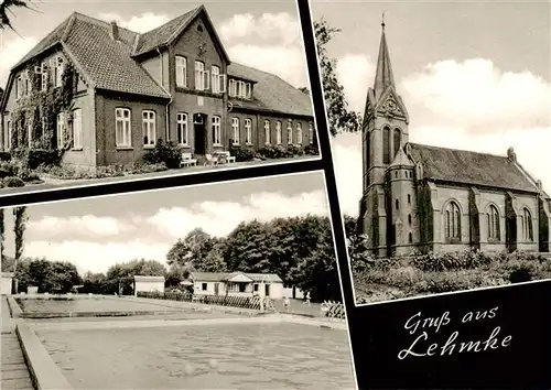 AK / Ansichtskarte 73873940 Lehmke_Wrestedt Gasthaus Freibad Kirche 