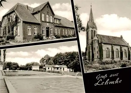 AK / Ansichtskarte  Lehmke_Wrestedt Gasthaus Freibad Kirche 