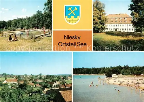 AK / Ansichtskarte 73873964 Niesky_Oberlausitz_Sachsen OT See Schwimmbad Genesungsheim Heideland Panorama Strandpartie 