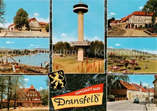 AK / Ansichtskarte  Dransfeld Gaussturm Schwimmbad Strand Teilansichten Dransfeld