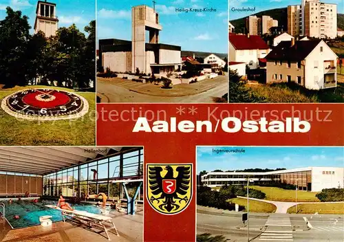 AK / Ansichtskarte  Aalen_BW Blumenuhr Heilig Kreuz Kirche Grauleshof Hallenbad Ingenieurschule 