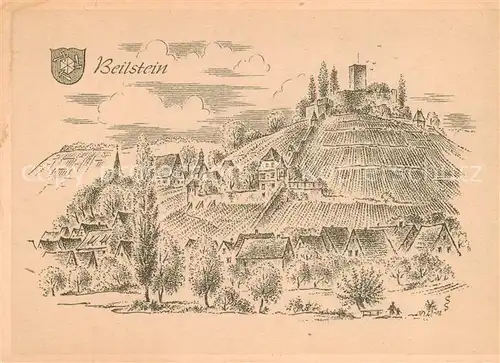 AK / Ansichtskarte  Beilstein_Mosel Staedtebild aus alten und neuen Tagen Zeichnung Beilstein_Mosel