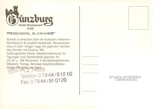 AK / Ansichtskarte  Eschental_Kupferzell Hotel Restaurant Cafe Guenzburg Fliegeraufnahme 