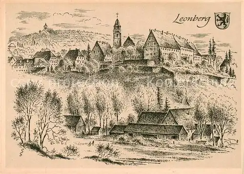 AK / Ansichtskarte  Leonberg__Wuerttemberg Staedtebild aus alten und neuen Tagen Zeichnung 